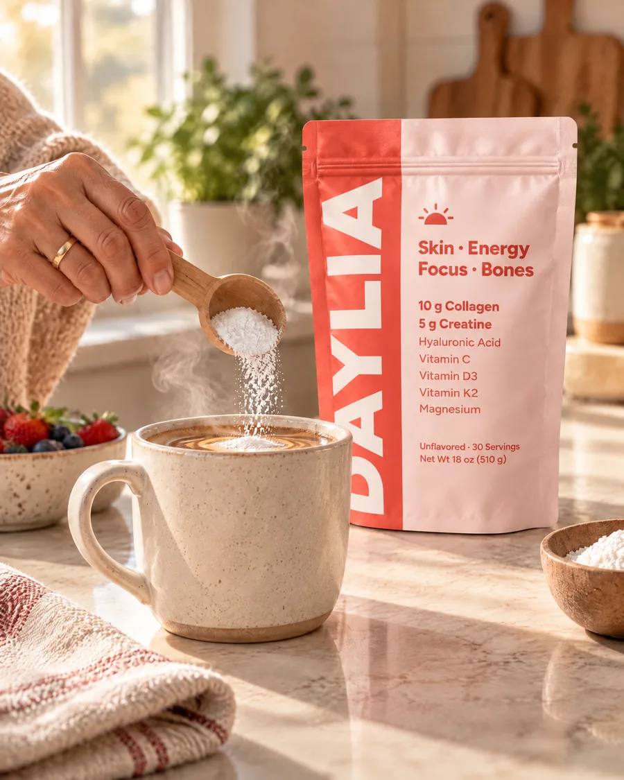 A scoop of Daylia going into a warm drink